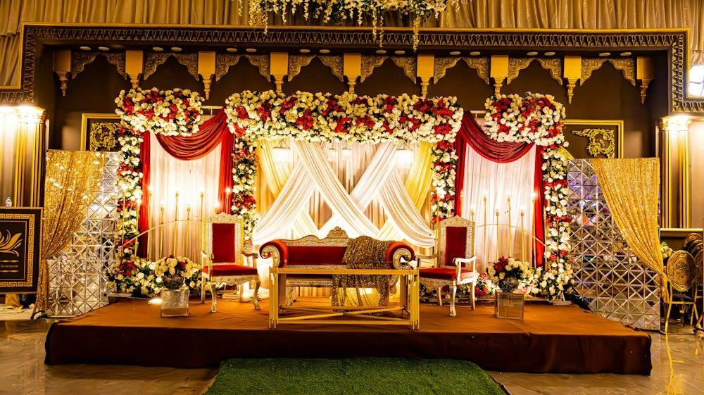 Reception stage with floral decor