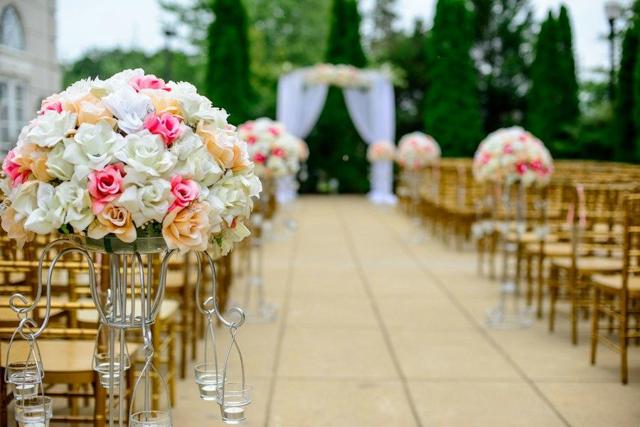 Flower-lined wedding aisle